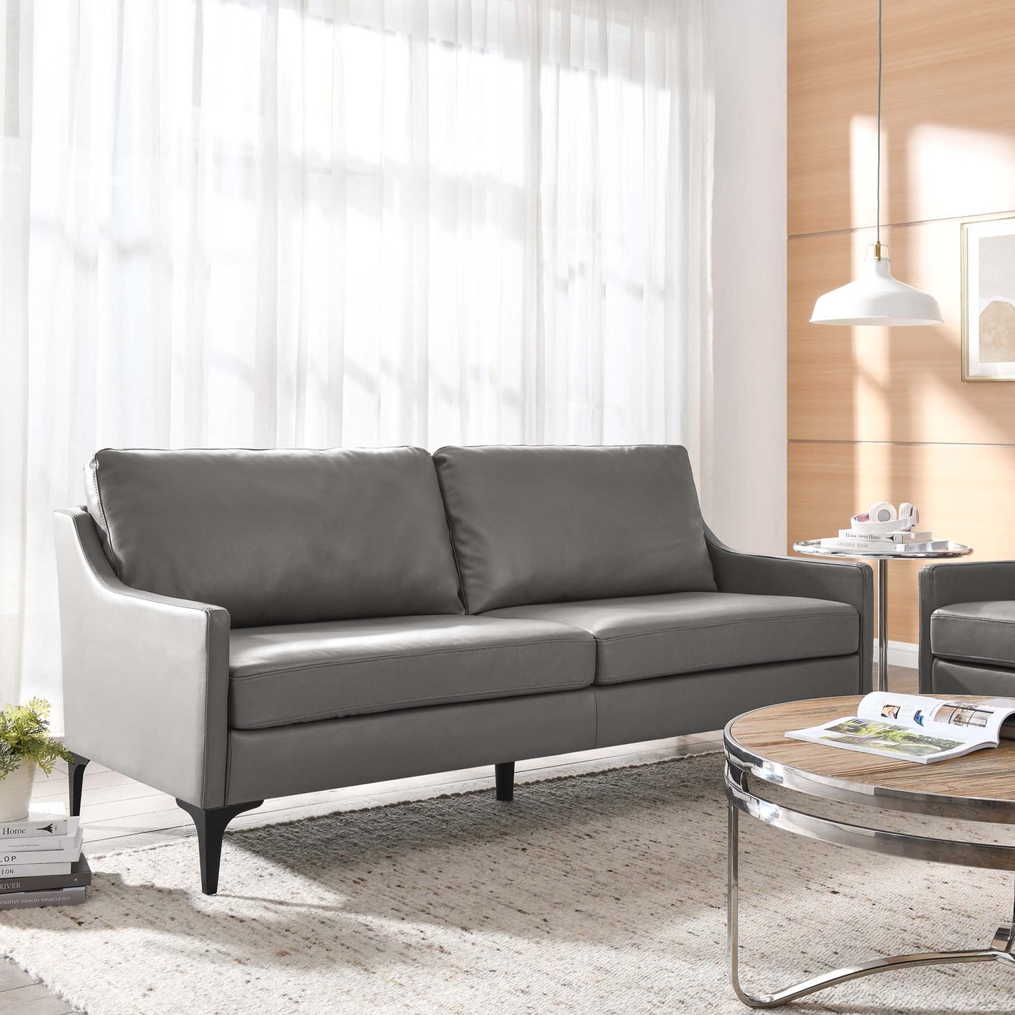 Modway Corland Leather Sofa and Mid Century Style