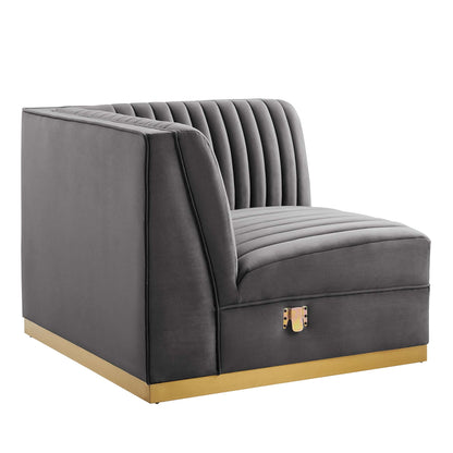 Sanguine channel-tufted performance velvet modular sectional with right corner chair on Tampa Home & Garden Store