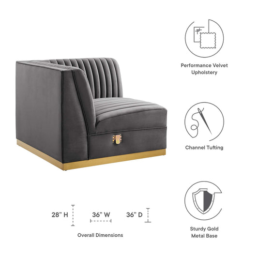 Sanguine Channel Tufted Performance Velvet Modular Sectional Right Corner Chair gold base on Tampa Home & Garden Store
