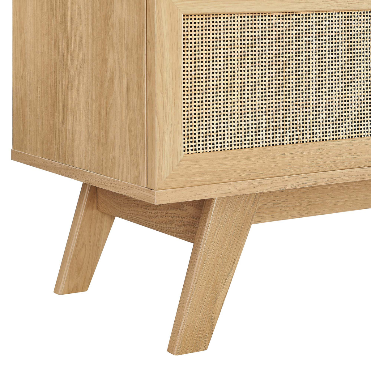 Soma 47in TV Stand by Modway in natural oak with woven cane front panel and angled legs on Tampa Home & Garden Store