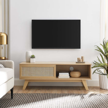 Soma 47in TV Stand by Modway in light wood with woven cane doors on Tampa Home & Garden Store