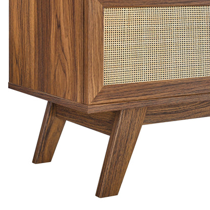 Soma 47-inch TV Stand by Modway in warm wood with cane-woven front panel on Tampa Home & Garden Store