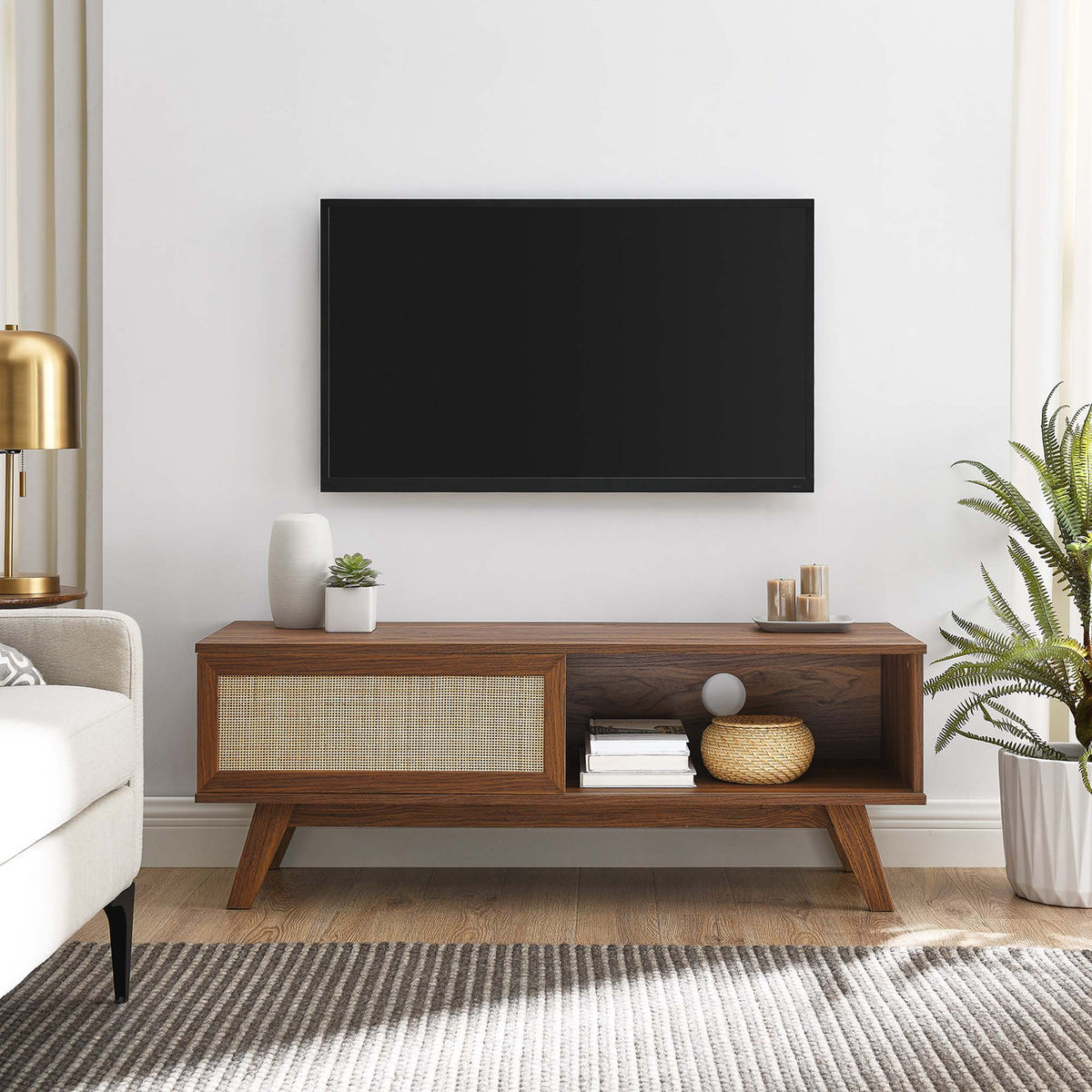 Soma 47" TV Stand, Modway wood console with cane-front panels, HouseOfZazla furniture on Tampa Home & Garden Store