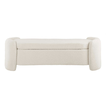 Nebula Boucle Upholstered Bench in cream boucle compact living room seating by HouseOfZazla on Tampa Home & Garden Store