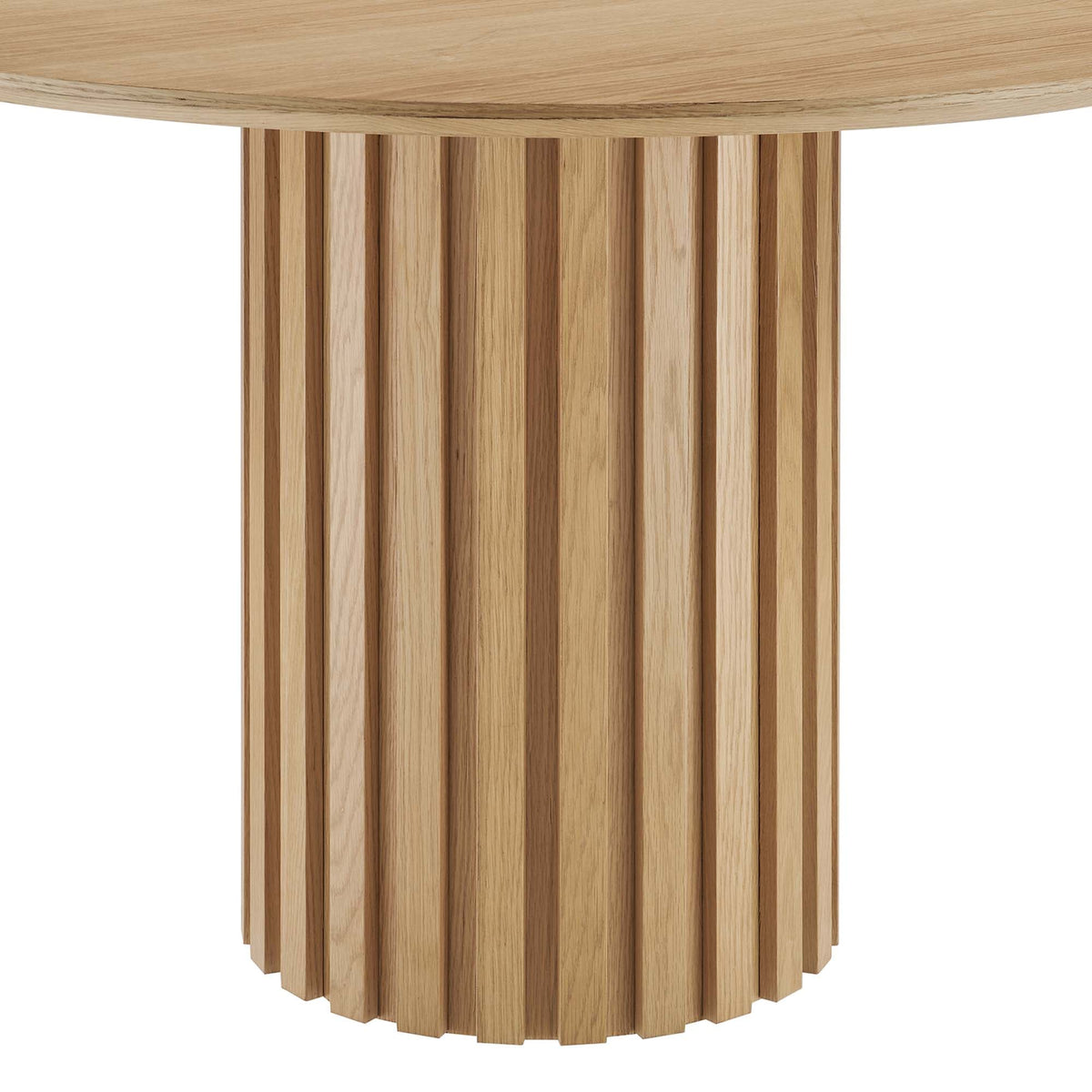Senja 47in Round Dining Table by Modway with natural wood pedestal base of vertical slats on Tampa Home & Garden Store