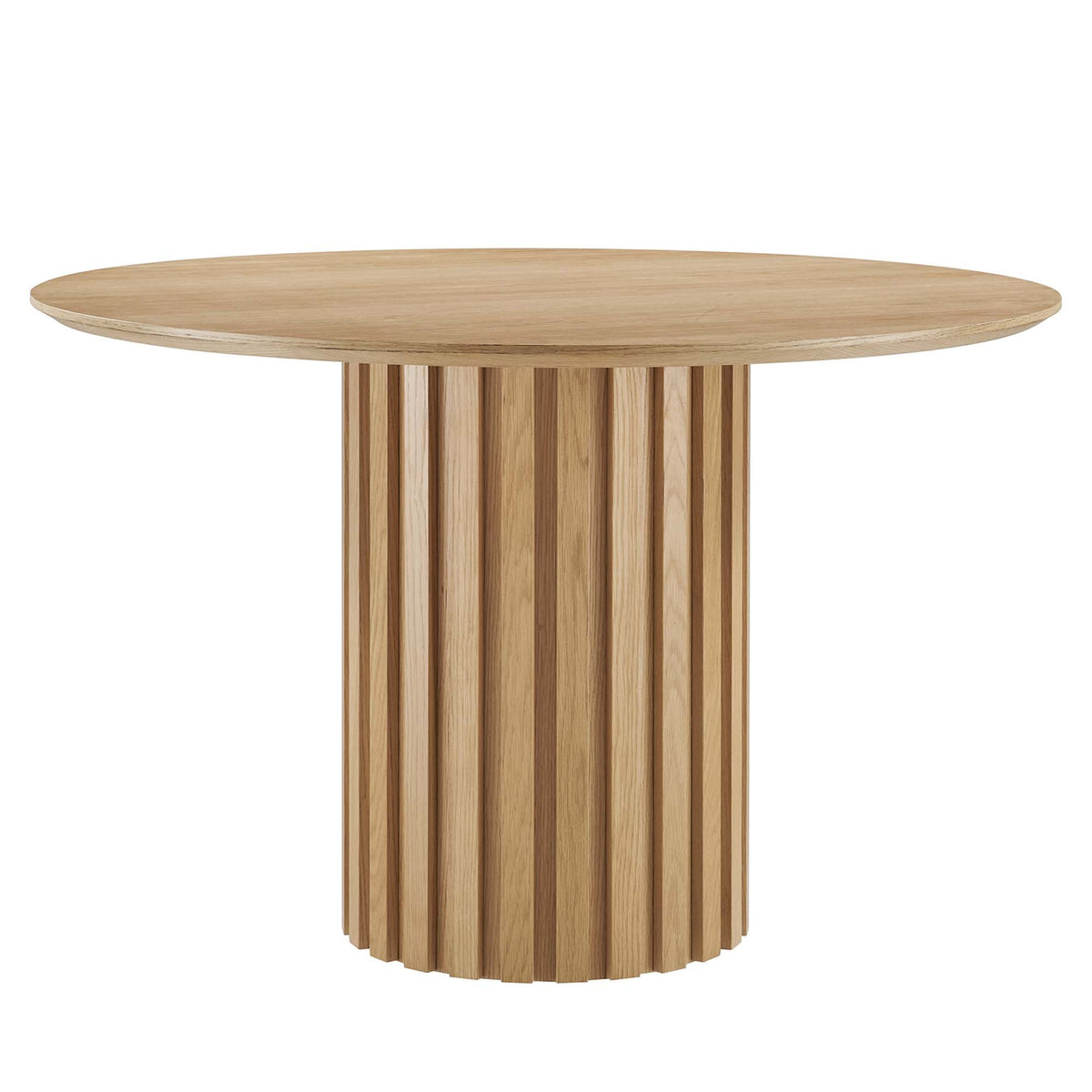 Senja 47in Round Dining Table by Modway, natural oak finish with a slatted pedestal base on Tampa Home & Garden Store