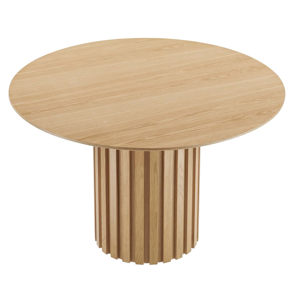 Senja 47in round dining table in light natural wood with vertical slat pedestal base on Tampa Home & Garden Store