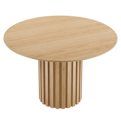 Senja 47in round dining table in light natural wood with vertical slat pedestal base on Tampa Home & Garden Store