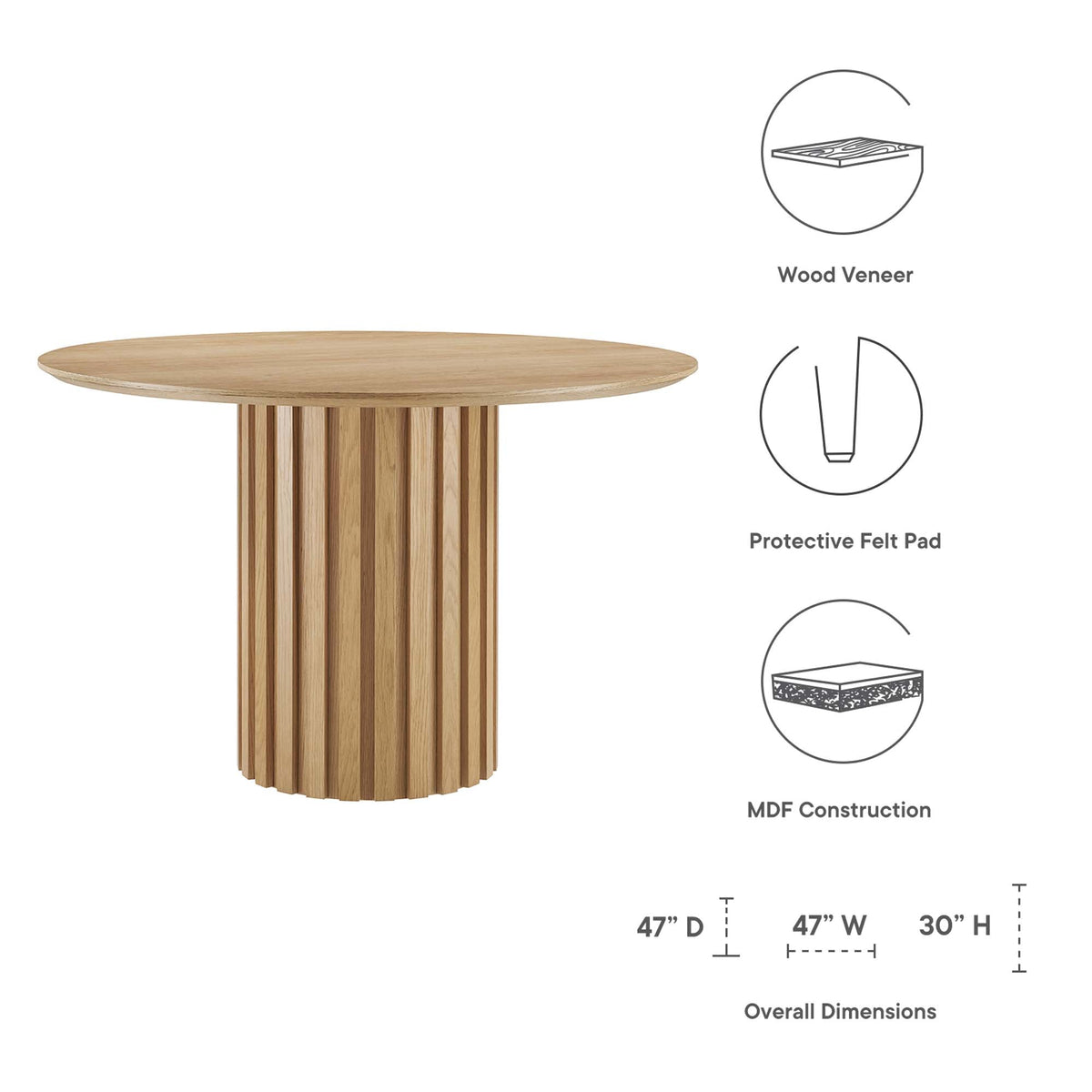 Senja 47in round dining table wood veneer top with slat pedestal base by HouseOfZazla on Tampa Home & Garden Store