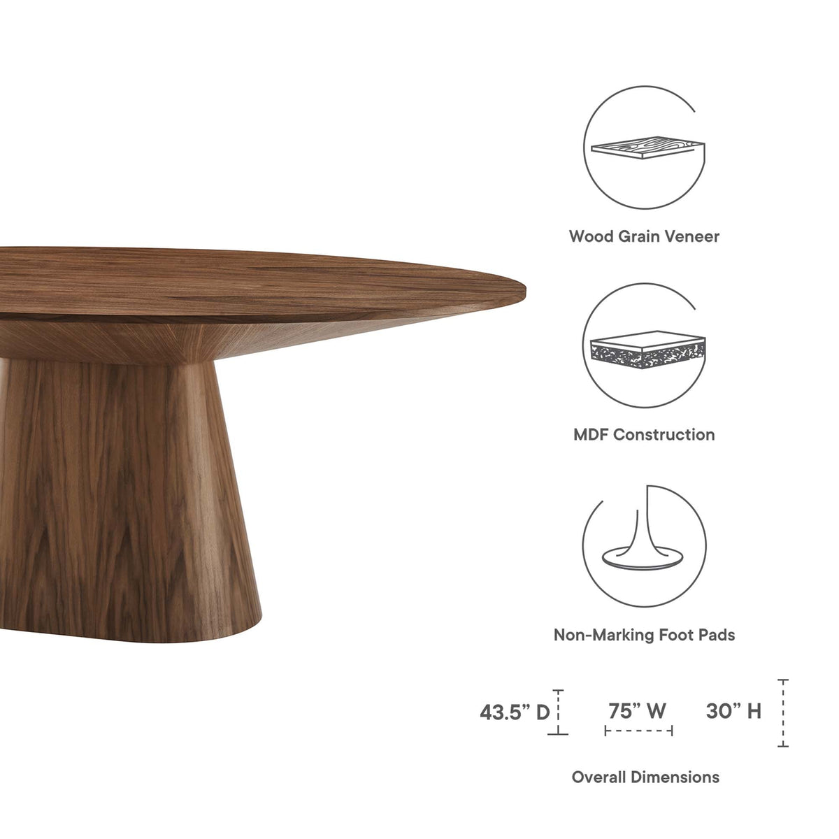 Provision 75in oval dining table with wood grain veneer top and MDF construction on Tampa Home & Garden Store