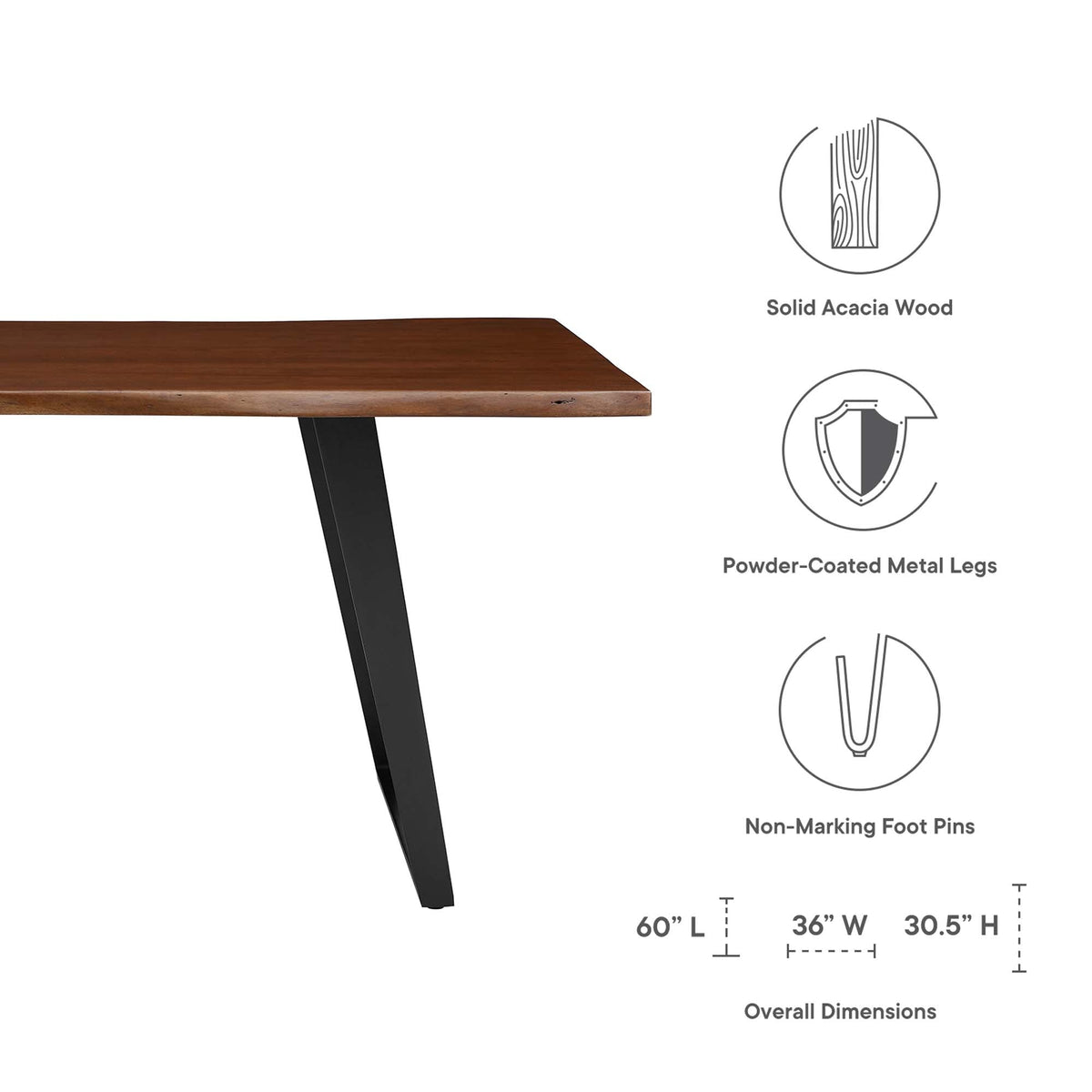 Viggo 60-inch live-edge acacia wood dining table with metal legs on Tampa Home & Garden Store on Tampa Home & Garden Store