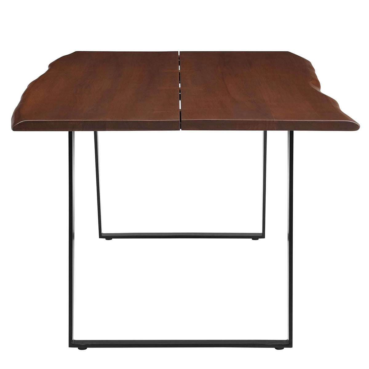 Viggo live edge acacia wood dining table with dark brown finish and black metal legs on Tampa Home & Garden Store