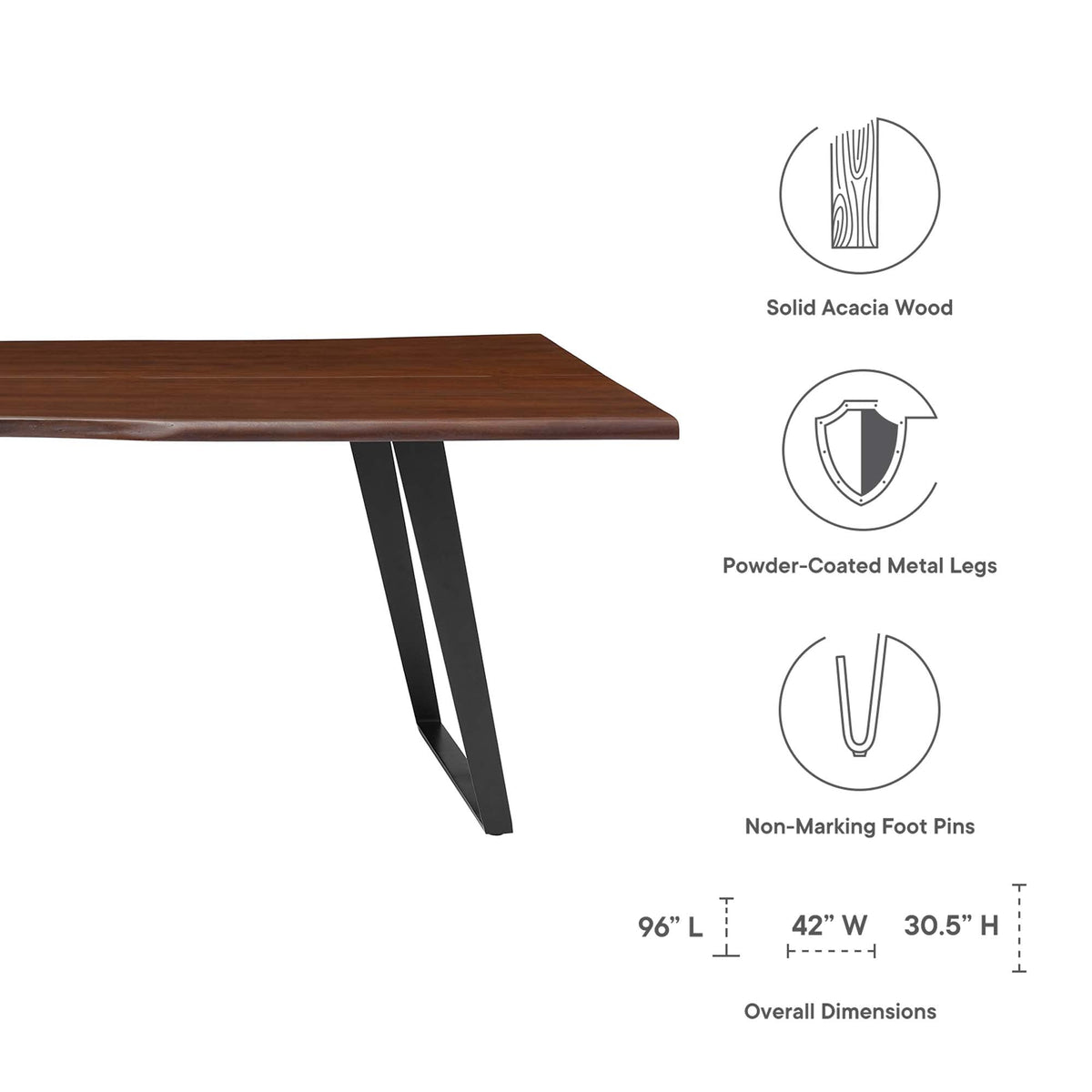 Viggo live edge acacia wood dining table with powder-coated metal legs by Modway on Tampa Home & Garden Store
