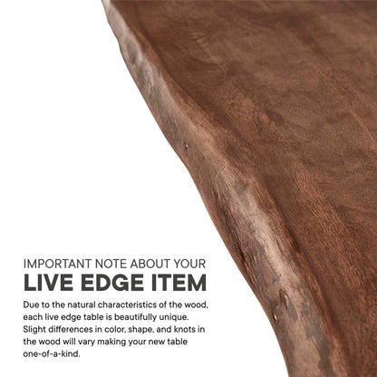 Viggo live edge acacia wood dining table close-up brown finish HouseOfZazla on Tampa Home & Garden Store