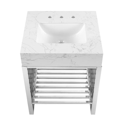Gridiron 24in bathroom vanity with white marble countertop and three faucet holes, chrome base on Tampa Home & Garden Store
