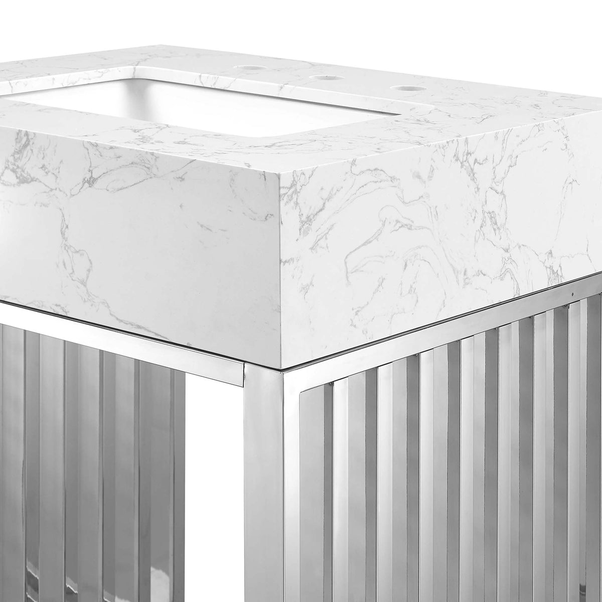 Gridiron 24in bathroom vanity top in white marble with sink opening and 4 faucet holes on Tampa Home & Garden Store
