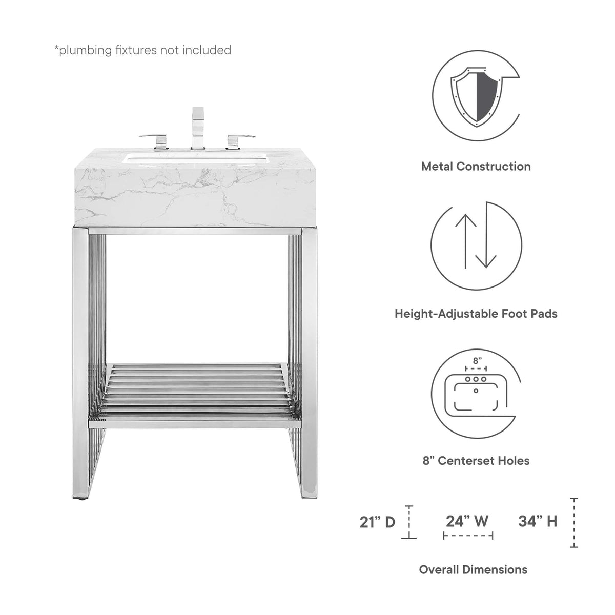 Gridiron 24-inch bathroom vanity by Modway with marble top and chrome fixtures on a metal frame on Tampa Home & Garden Store