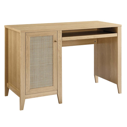Soma Office Desk by Modway in light oak with caned cabinet door and open storage shelf on Tampa Home & Garden Store