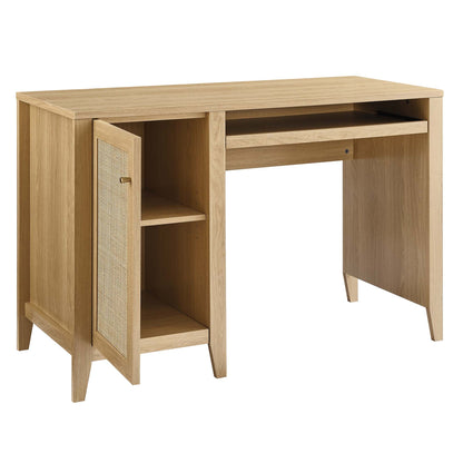 Soma Office Desk by Modway in light oak wood with cane-front cabinet and open shelves on Tampa Home & Garden Store