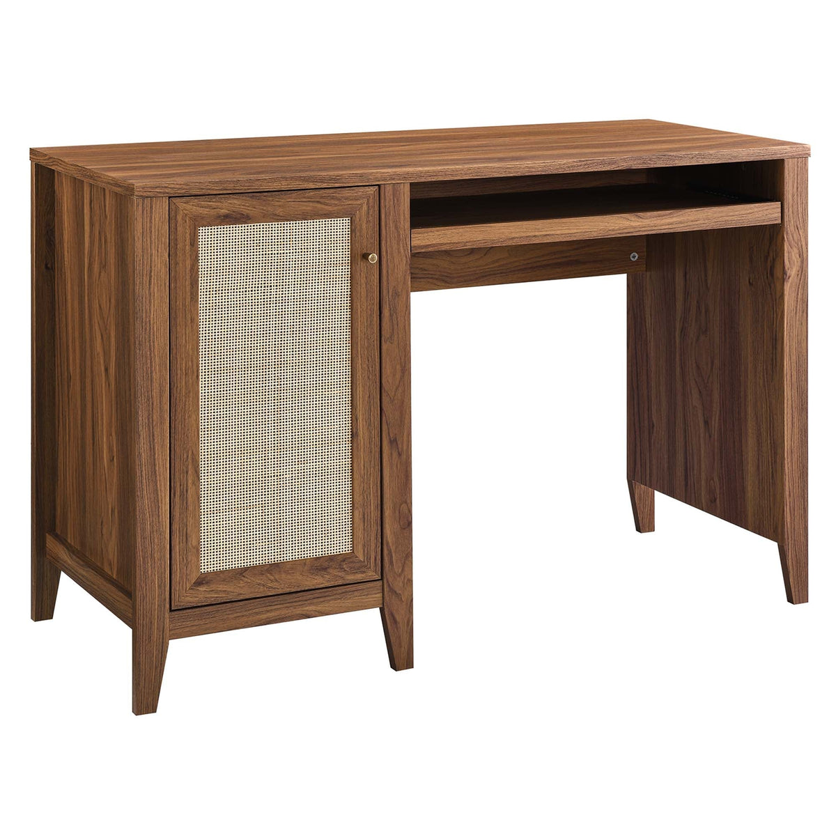 Soma Office Desk by Modway walnut finish with cane-front cabinet and open shelf on Tampa Home & Garden Store