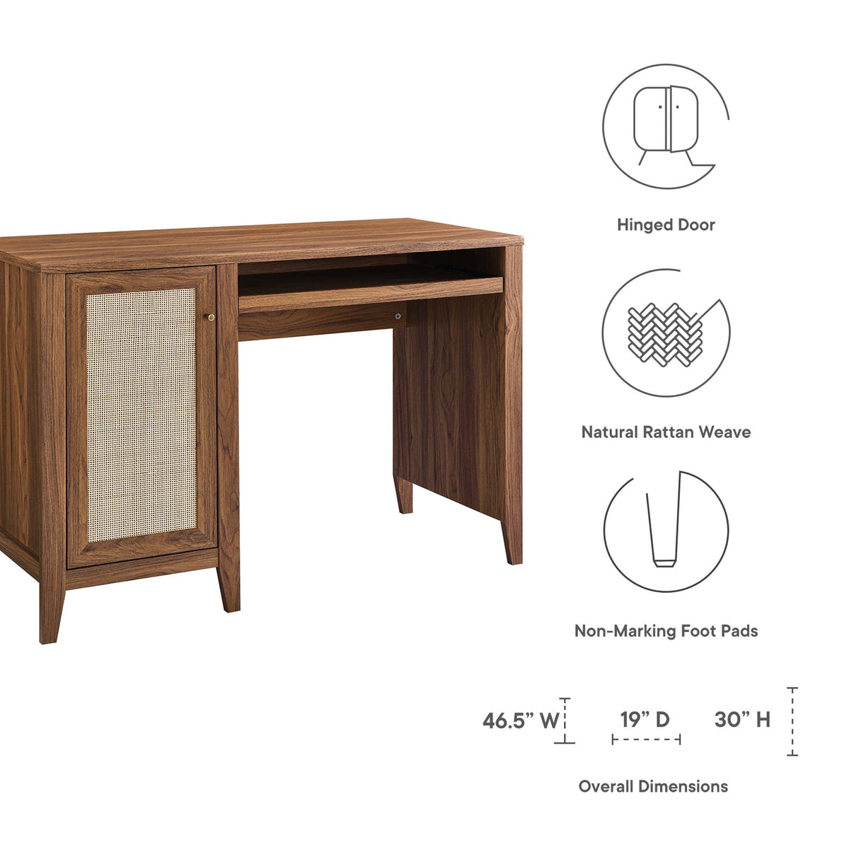 Soma Office Desk by Modway, wooden finish with natural rattan weave panels on Tampa Home & Garden Store