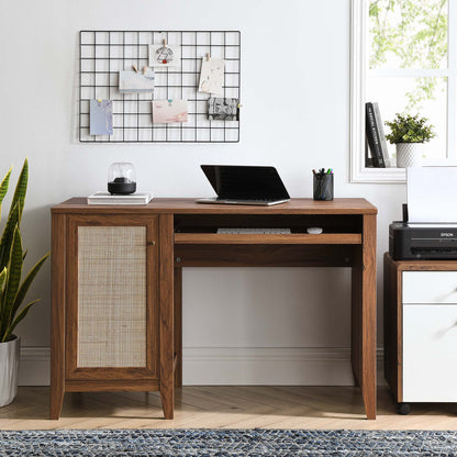 Soma Office Desk by Modway, oak wood finish with woven cane cabinet accent on Tampa Home & Garden Store