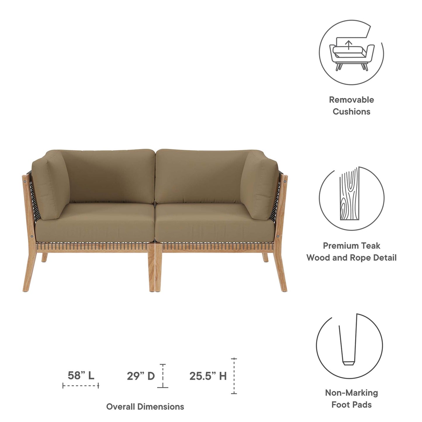 Clearwater Outdoor Patio Teak Loveseat by Modway