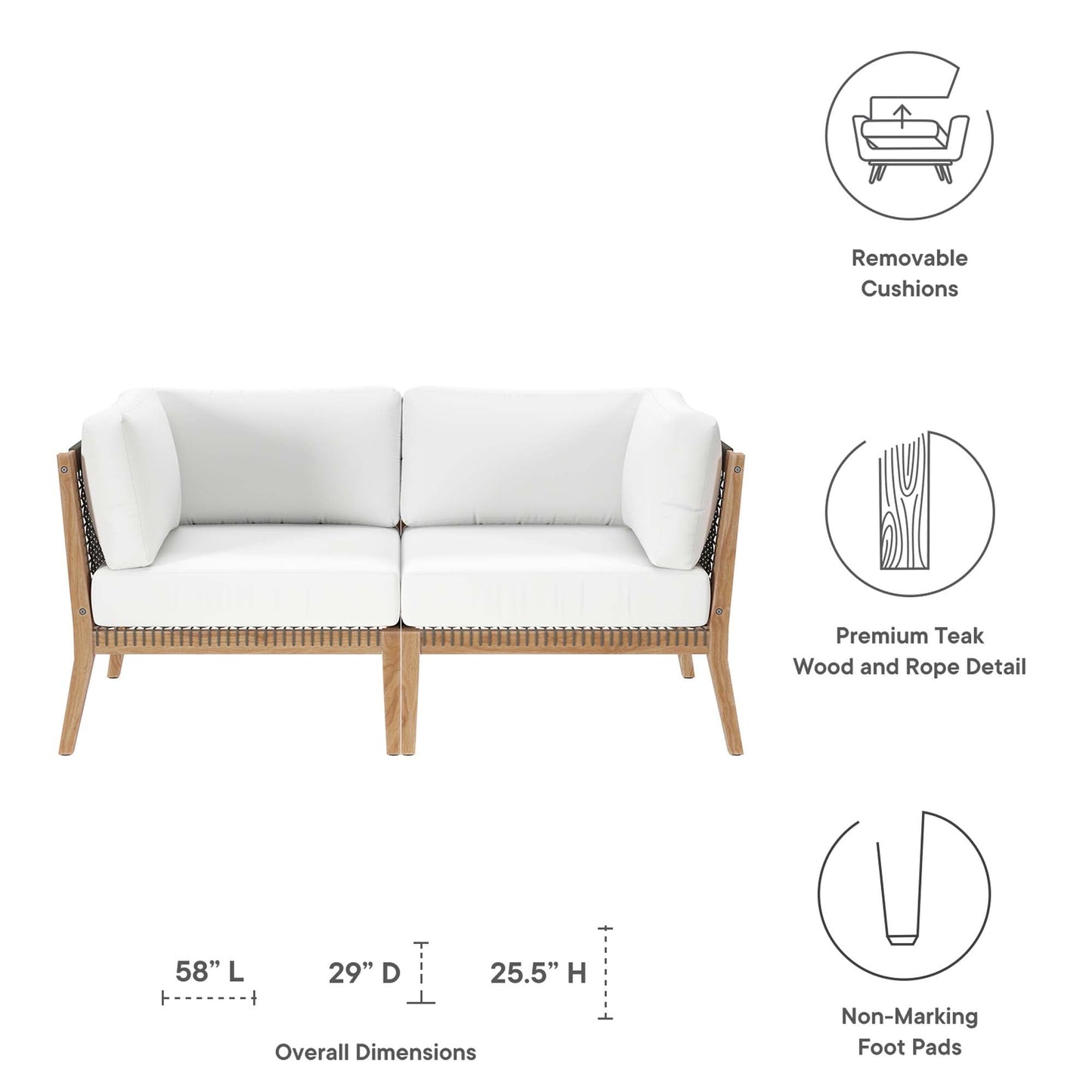 Clearwater Outdoor Patio Teak Loveseat by Modway