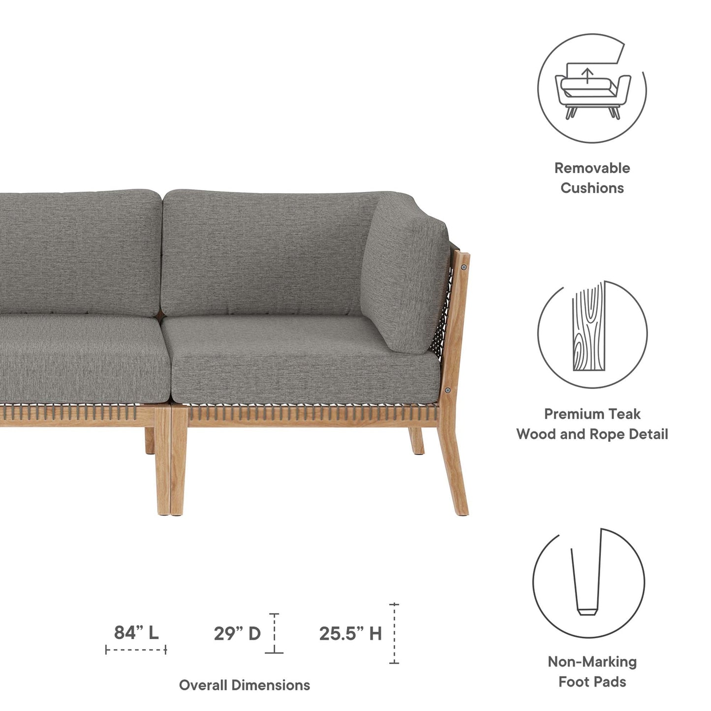 Clearwater Outdoor Patio Teak Sofa by Modway