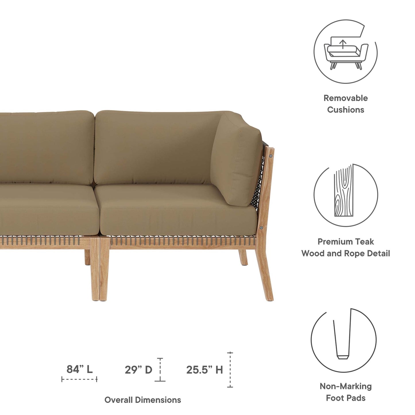Clearwater Outdoor Patio Teak Sofa by Modway