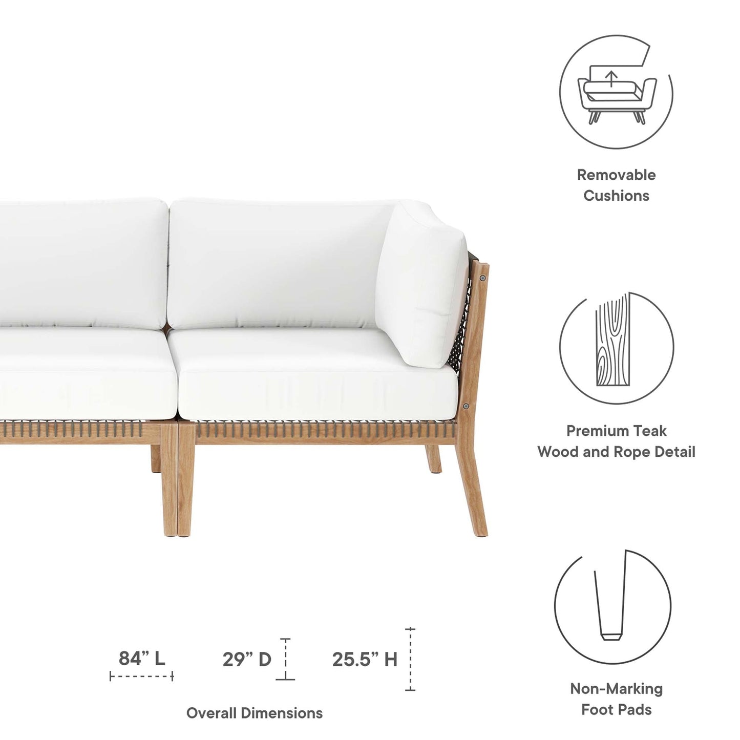 Clearwater Outdoor Patio Teak Sofa by Modway