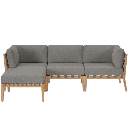 Clearwater 4-Piece Outdoor Teak Wood Sectional Sofa by Modway with gray cushions on Tampa Home & Garden Store
