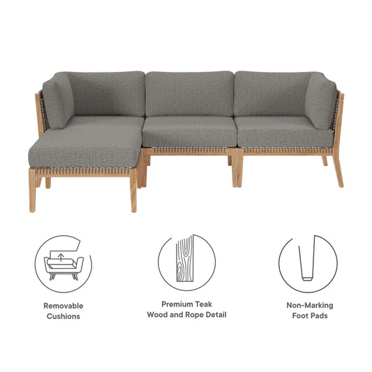 Clearwater 4-Piece Teak Wood Sectional Sofa with gray cushions by Modway on Tampa Home & Garden Store
