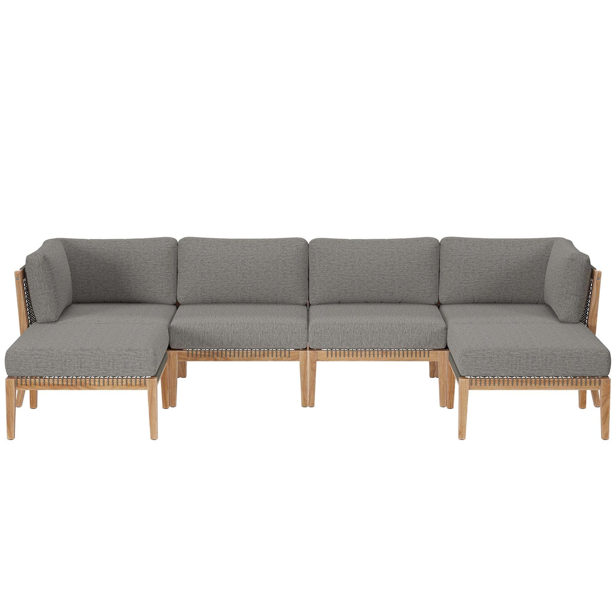 Clearwater 6-Piece outdoor patio teak wood sectional sofa with gray cushions and wood frame on Tampa Home & Garden Store