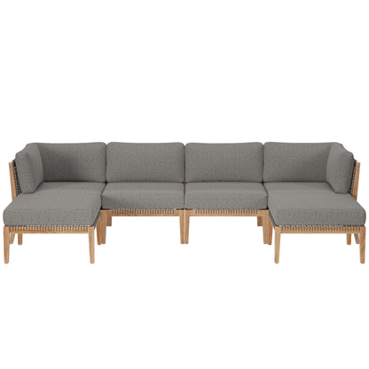 Clearwater 6-Piece outdoor patio teak wood sectional sofa with gray cushions and wood frame on Tampa Home & Garden Store