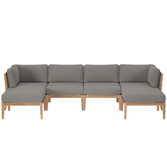 Clearwater 6-Piece outdoor patio teak wood sectional sofa with gray cushions and wood frame on Tampa Home & Garden Store