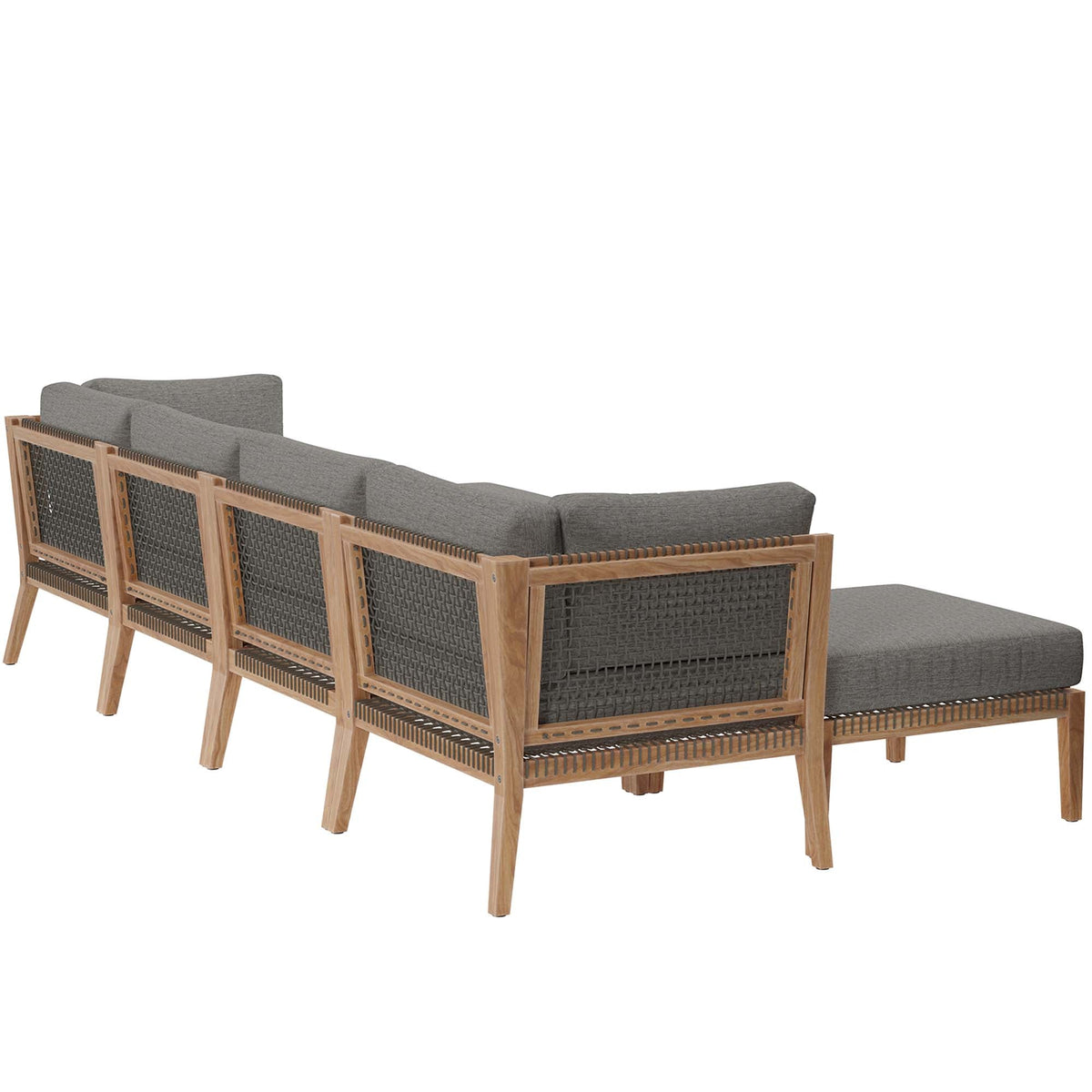 Clearwater 6-Piece Teak Wood Sectional Sofa with gray cushions and woven back panels by Modway on Tampa Home & Garden Store