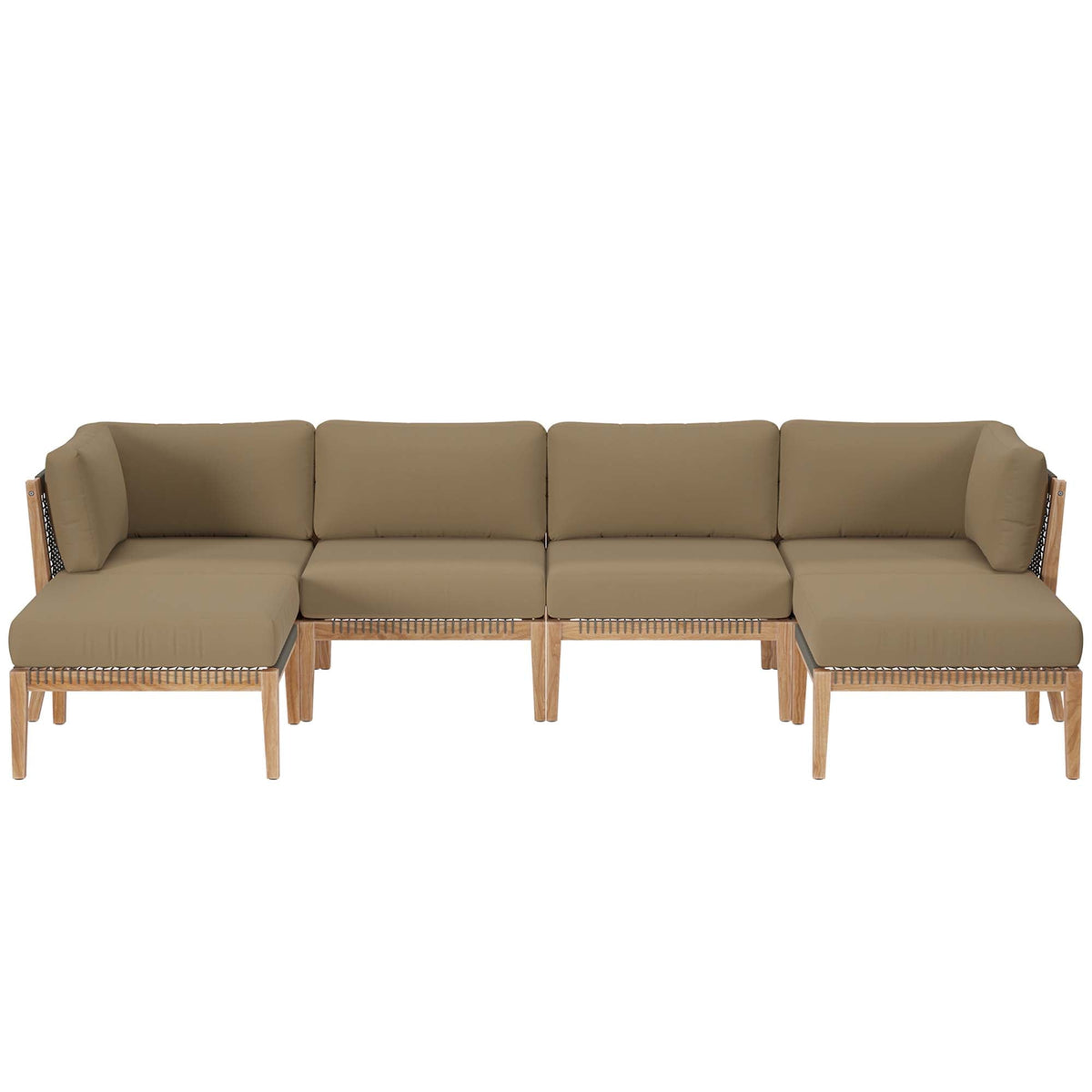 Clearwater 6-Piece teak wood outdoor sectional sofa with beige cushions and woven sides Modway on Tampa Home & Garden Store