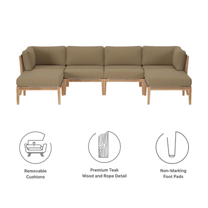 Clearwater 6-Piece Outdoor Teak Wood Sectional Sofa with taupe cushions by Modway on Tampa Home & Garden Store