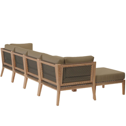 Clearwater 6-Piece outdoor teak wood sectional sofa with beige cushions by HouseOfZazla on Tampa Home & Garden Store