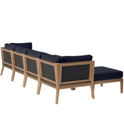Clearwater 6-Piece Outdoor Teak Wood Sectional Sofa with navy cushions by HouseOfZazla on Tampa Home & Garden Store