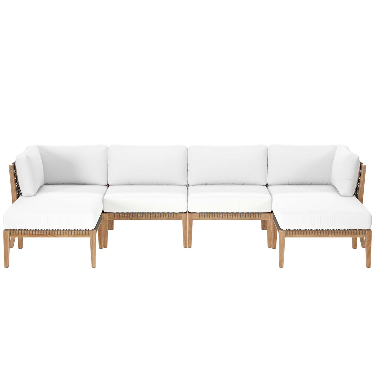 Clearwater 6-Piece outdoor teak wood sectional sofa with white cushions by Modway on Tampa Home & Garden Store