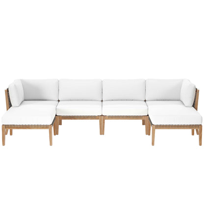 Clearwater 6-Piece outdoor teak wood sectional sofa with white cushions by Modway on Tampa Home & Garden Store
