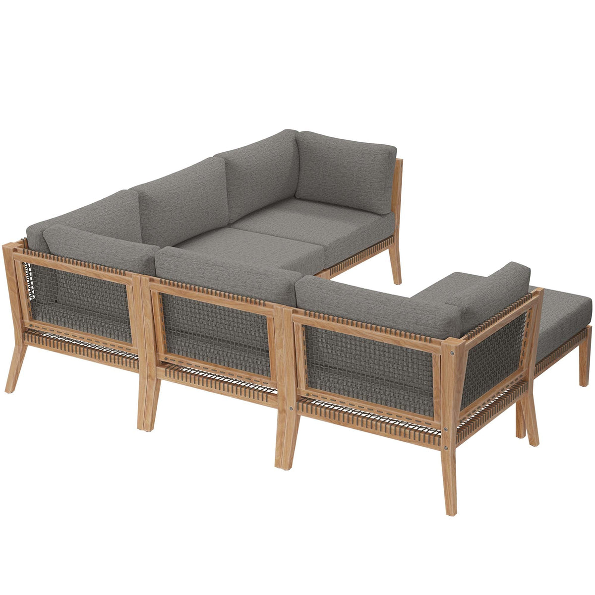 Clearwater 6-Piece outdoor teak wood sectional sofa with grey cushions by HouseOfZazla on Tampa Home & Garden Store