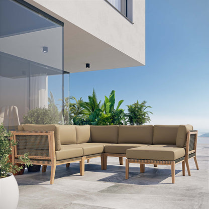Clearwater 6-Piece Outdoor Teak Wood Sectional Sofa with beige cushions by Modway on Tampa Home & Garden Store