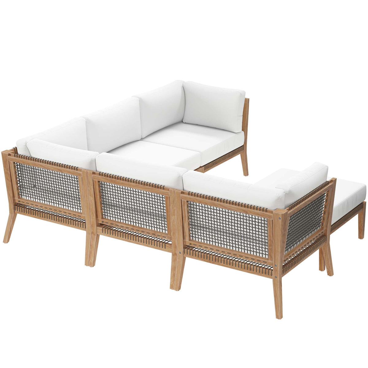Clearwater 6-Piece Outdoor Teak Wood Sectional Sofa with white cushions by Modway on Tampa Home & Garden Store