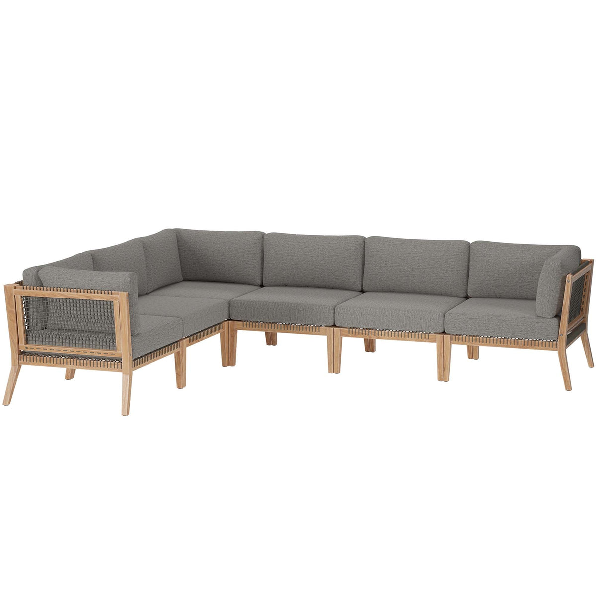 Clearwater 6-Piece outdoor teak wood sectional sofa with gray cushions and natural wood frame on Tampa Home & Garden Store