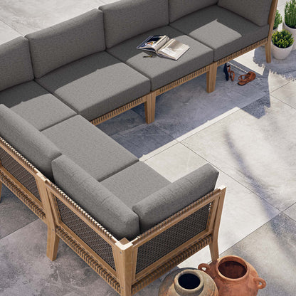Clearwater 6-Piece outdoor patio teak wood sectional sofa with gray cushions by HouseOfZazla on Tampa Home & Garden Store