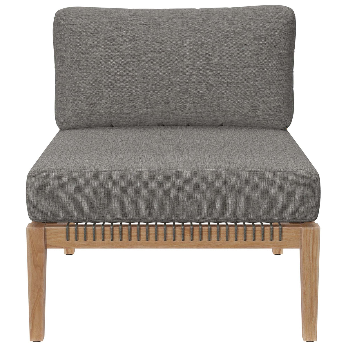 Clearwater 6-Piece Outdoor Patio Teak Wood Sectional Sofa with gray fabric cushions on Tampa Home & Garden Store