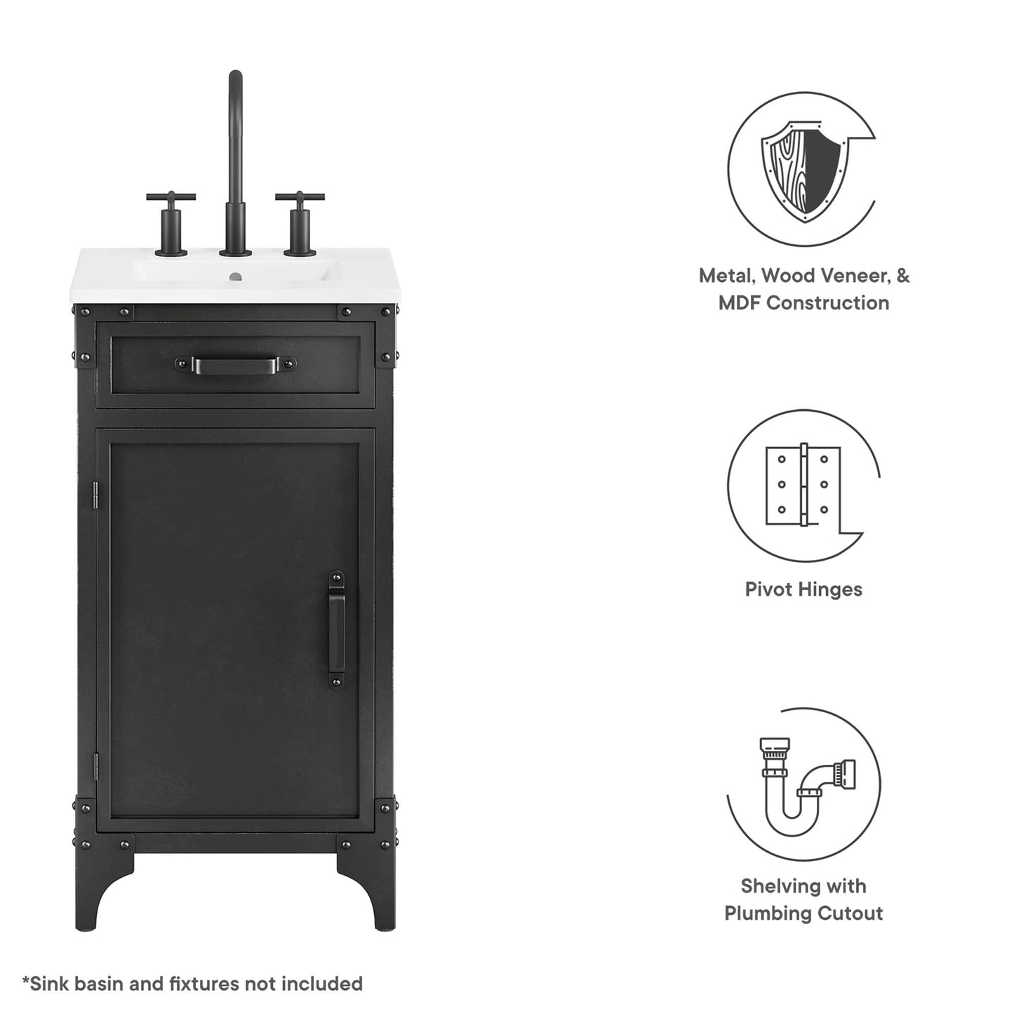 Steamforge 18 Inch Bathroom Vanity Cabinet
